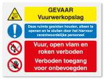 Waarschuwingsbord Gevaar vuurwerkopslag - vuur, open vlam en roken - onbevoegden verboden vanaf 20 x 15 cm