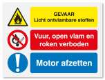 Waarschuwingsbord Gevaar licht ontvlambare stoffen - vuur en roken verboden - motor afzetten vanaf 20 x 15 cm