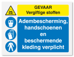 Waarschuwingsbord Vergiftige stoffen - Vergiftige stoffen - bescherming verplicht vanaf 20 x 15 cm