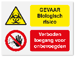 Waarschuwingsbord Gevaar biologisch risico - verboden toegang voor onbevoegden vanaf 20 x 15 cm