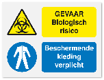 Waarschuwingsbord Gevaar biologisch risico - beschermende kleding verplicht vanaf 20 x 15 cm