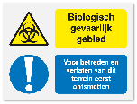 Waarschuwingsbord Gevaar biologisch gebied - voor betreden en verlaten van terrein eerst ontsmetten vanaf 20 x 15 cm