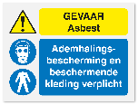 Waarschuwingsbord Gevaar asbest - ademhalingsbescherming en beschermende kleding verplicht vanaf 20 x 15 cm