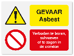 Waarschuwingsbord Asbest - verboden te boren, schroeven of zagen vanaf 20 x 15 cm