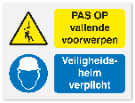 Waarschuwingsbord Vallende voorwerpen - veiligheidshelm verplicht vanaf 20 x 15 cm