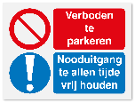 Waarschuwingsbord Verboden te parkeren - nooduitgang vrij houden vanaf 20 x 15 cm