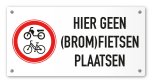 Tekstbord Geen brommers en fietsen plaatsen 20 x 10 cm wit