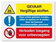 Waarschuwingsbord Vergiftige stoffen - ruimte gesloten houden - verboden toegang vanaf 20 x 15 cm