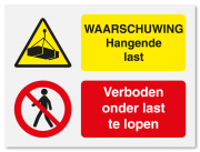 Waarschuwingsbord Hangende last - verboden onder last te lopen vanaf 20 x 15 cm