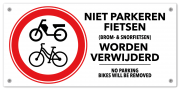 Niet parkeren fietsen worden verwijderd bord