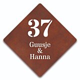 Naambord cortenstaal ruitvorm 20 x 20 cm