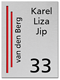 RVS naambord gegraveerd met rode accenten 15 x 20 cm