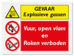 Waarschuwingsbord Explosieve gassen - Vuur, open vlam en Roken verboden vanaf 20 x 15 cm