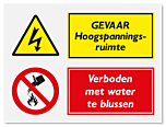 Waarschuwingsbord Gevaar hoogspanningsruimte - Verboden met water te blussen vanaf 20 x 15 cm
