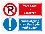 Waarschuwingsbord Verboden te parkeren - nooduitgang ter allen tijde vrijhouden vanaf 20 x 15 cm
