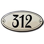 Emaille huisnummerbord ovaal gebold met kader 10 x 5 cm en 20 x 10 cm creme zwart