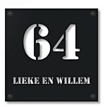 Naambord voordeur uitgesneden tekst zwart 20 x 20 cm