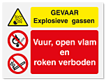 Waarshuwingsbord Gevaar explosieve gassen - vuur, open vlam en roken verboden vanaf 20 x 15 cm