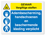 Waarschuwingsbord Vergiftige stoffen - Vergiftige stoffen - bescherming verplicht vanaf 20 x 15 cm