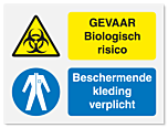 Waarschuwingsbord Gevaar biologisch risico - beschermende kleding verplicht vanaf 20 x 15 cm