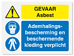 Waarschuwingsbord Gevaar asbest - ademhalingsbescherming en beschermende kleding verplicht vanaf 20 x 15 cm