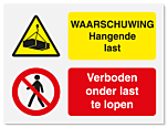 Waarschuwingsbord Hangende last - verboden onder last te lopen vanaf 20 x 15 cm