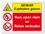 Waarschuwingsbord Explosieve gassen - Vuur, open vlam en Roken verboden vanaf 20 x 15 cm