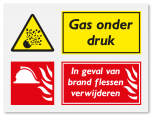 Waarschuwingsbord Gas onder druk - In geval van brand flessen verwijderen vanaf 20 x 15 cm
