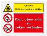Waarschuwingsbord Gevaar licht ontvlambare stoffen - vuur, open vlam en roken verboden vanaf 20 x 15 cm