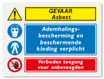 Waarschuwingsbord Asbest - bescherming verplicht - verboden toegang vanaf 20 x 15 cm