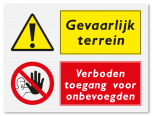 Waarschuwingsbord Gevaarlijk terrein - verboden toegang voor onbevoegden vanaf 20 x 15 cm