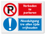 Waarschuwingsbord Verboden te parkeren - nooduitgang ter allen tijde vrijhouden vanaf 20 x 15 cm