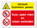 Waarshuwingsbord Gevaar explosieve gassen - vuur, open vlam en roken verboden vanaf 20 x 15 cm