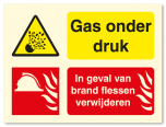 Waarschuwingsbord Gas onder druk - in geval van brand flessen verwijderen vanaf 20 x 15 cm