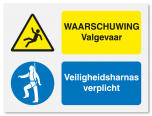 Waarschuwingsbord Valgevaar - veiligheidsharnas verplicht vanaf 20 x 15 cm
