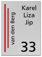 RVS naambord gegraveerd met rode accenten 15 x 20 cm
