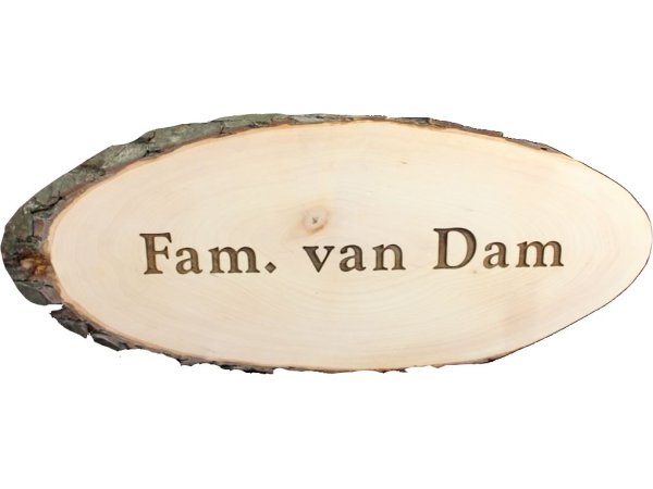 Naambord hout boomschijf