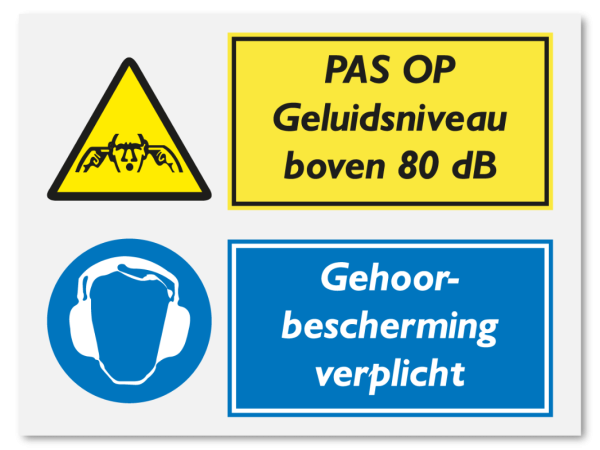 Pas op geluidsniveau boven 80 dB - gehoorbescherming verplicht