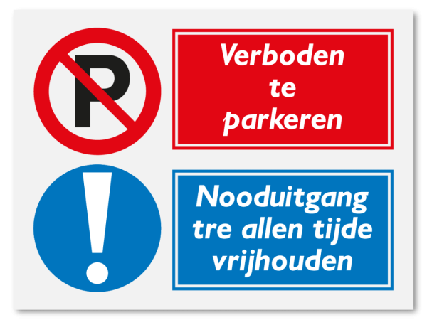 Verboden te parkeren - nooduitgang ter allen tijde vrijhouden