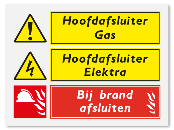 Hoofdafsluiter gas - hoofdafsluiter elektra - bij brand afsluiten