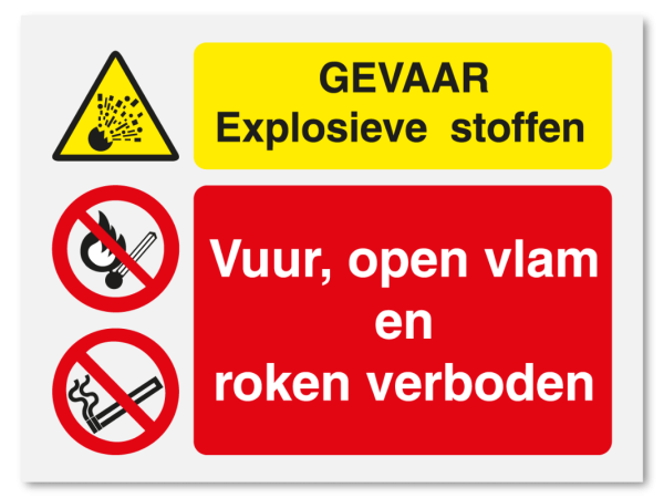 Gevaar explosieve stoffen - vuur, open vlam en roken verboden