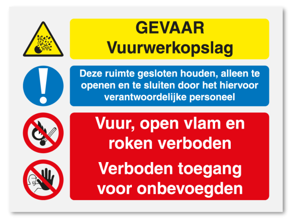 Gevaar vuurwerkopslag - vuur, open vlam en roken - onbevoegden verboden