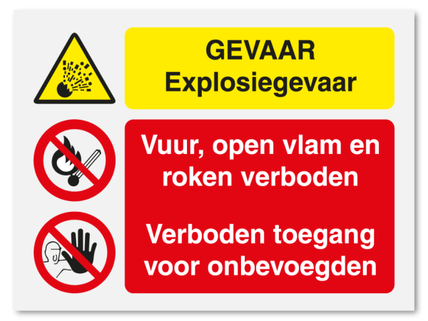 Gevaar Explosiegevaar - vuur, open vlam en roken en onbevoegden verboden