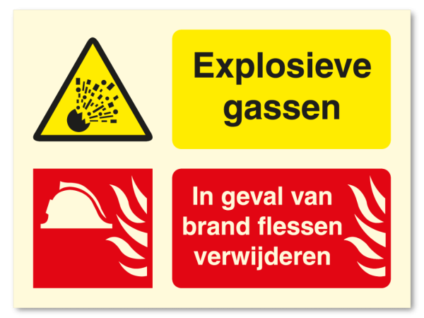 Gevaar explosieve gassen - in geval van brand flessen verwijderen