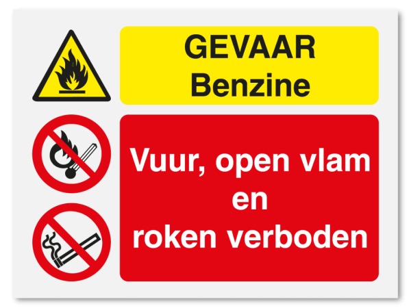 Gevaar benzine - vuur, open vlam en roken verboden