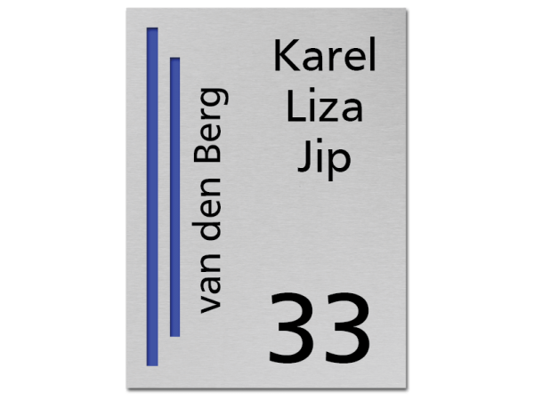 RVS naambord 2-laags blauw