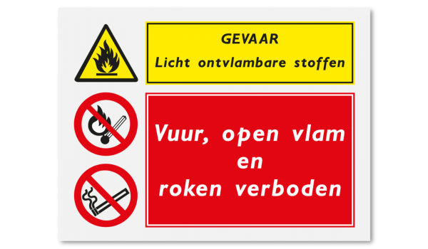 Gevaar licht ontvlambare stoffen - vuur, open vlam en roken verboden