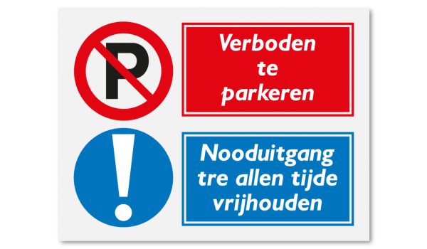 Verboden te parkeren - nooduitgang ter allen tijde vrijhouden