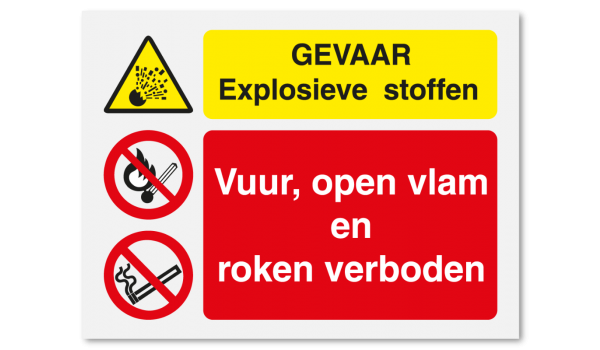 Gevaar explosieve stoffen - vuur, open vlam en roken verboden