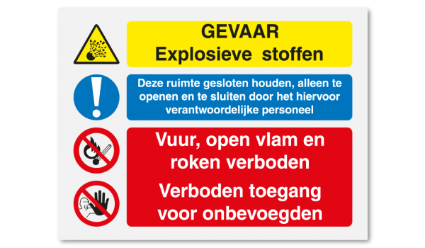 Explosieve stoffen - vuur, open vlam en roken en onbevoegden verboden